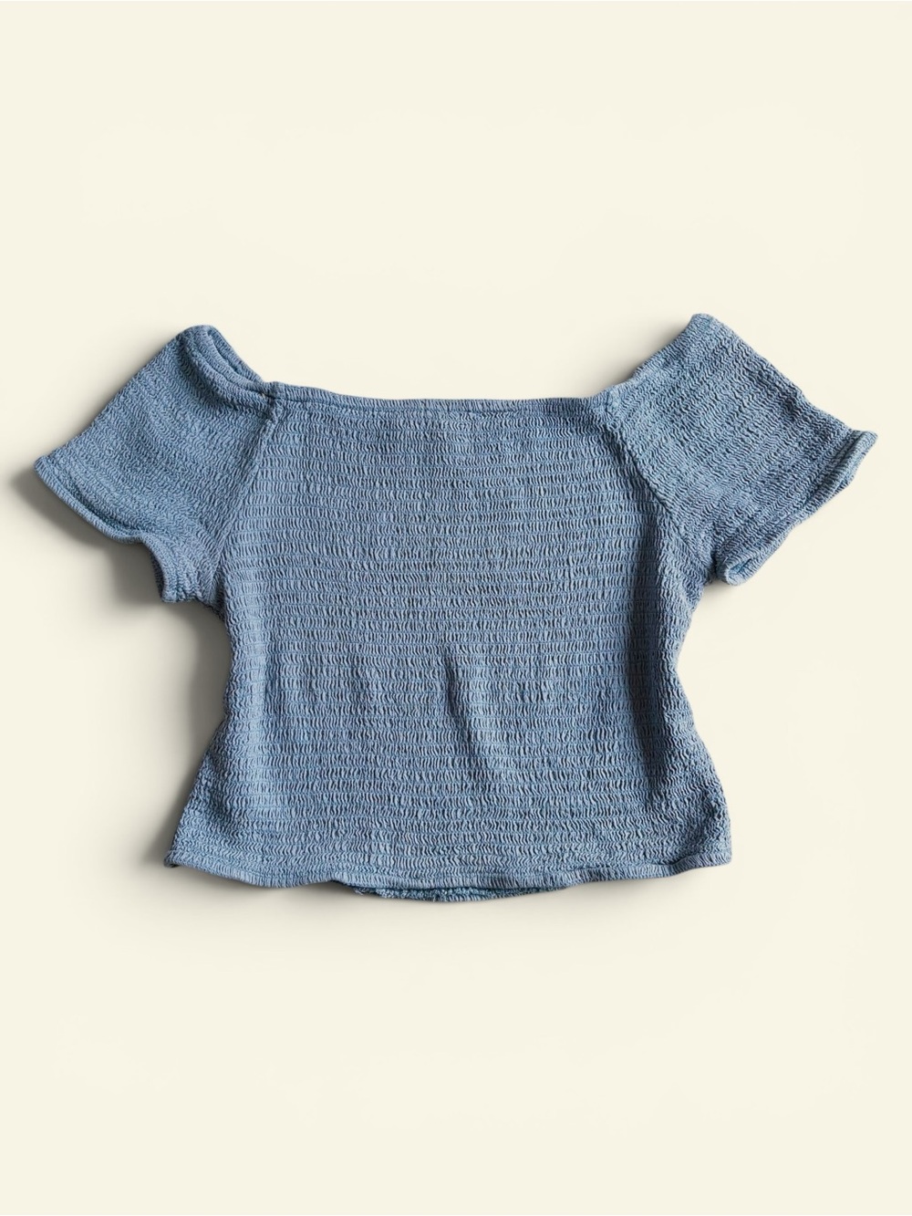 Japna Teal Smocked Off Shoulder Crop Top Boho Chic Cottagecore Women's L Stretch